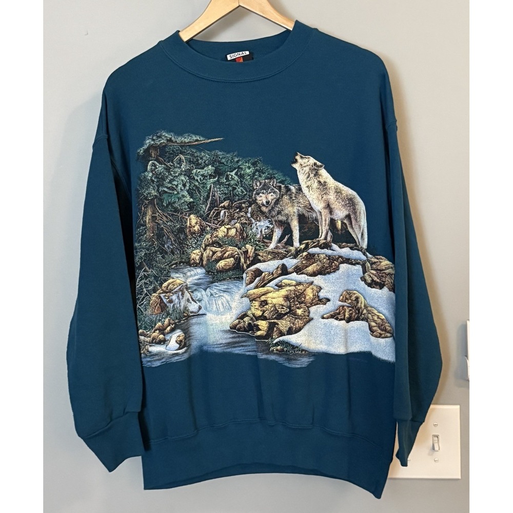 Signal‎ Sport Sweatshirt Wolf Print Graphic Vintage USA Made Large